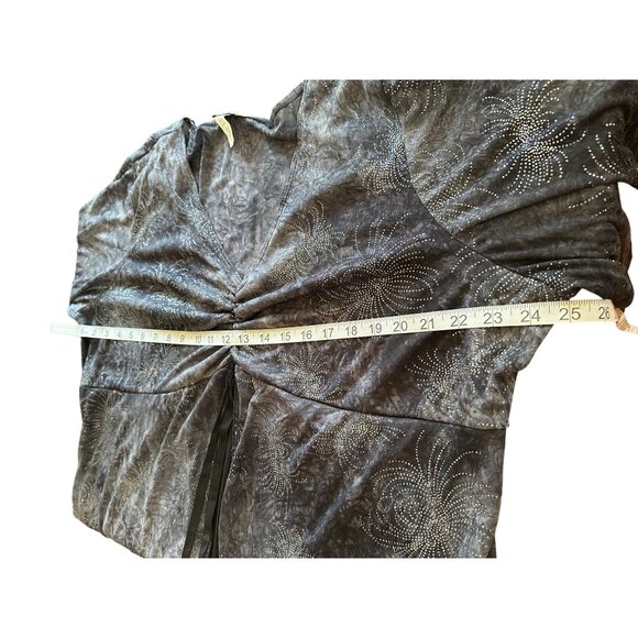 M.K.M. Designs Sheer Black Silver Sparkly Blouse Ruched Front Slit 3X Whimsigoth - Picture 7 of 11